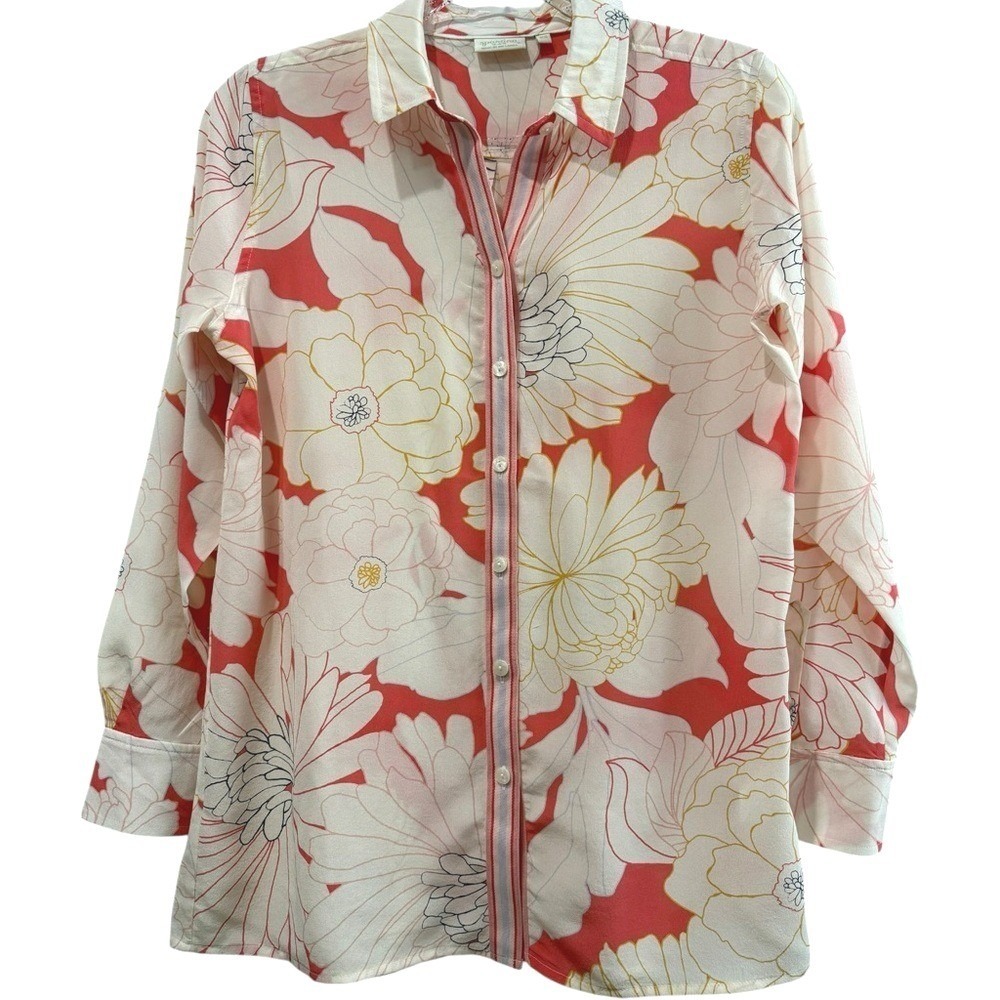 SPARTINA Silk Vibrant Floral Pattern Button Down Blouse Size XS